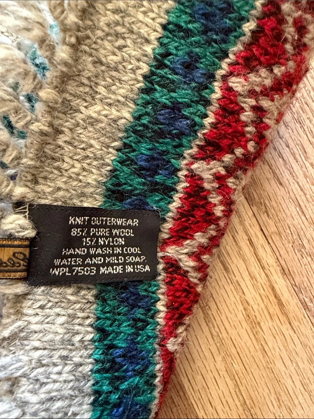Eddie Bauer Wool Fair Isle Knit Fringe Scarf in Cream, Red, Green, Blue